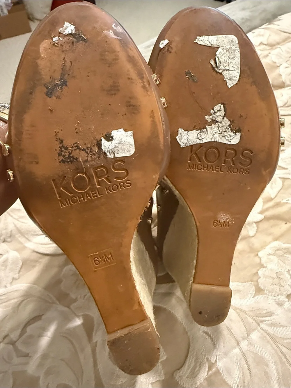 Michael Kors Metallic Gold Leather Block-Heel Sandals